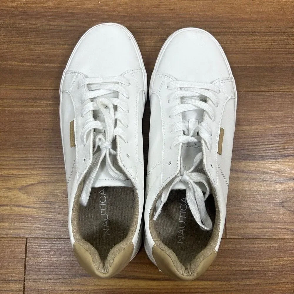 Nautica Spree 2 Mens White Faux Leather Casual Sneakers Size 10 Low Top Shoes